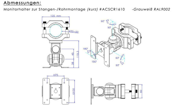 Monitorhalter zur Stangenmontage