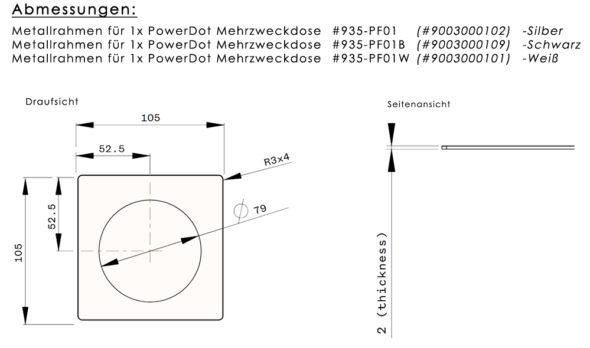 „PF01W“ - Metallrahmen PowerDot Frame-01 für 1x PowerDot Mehrzweckdose, Weiß