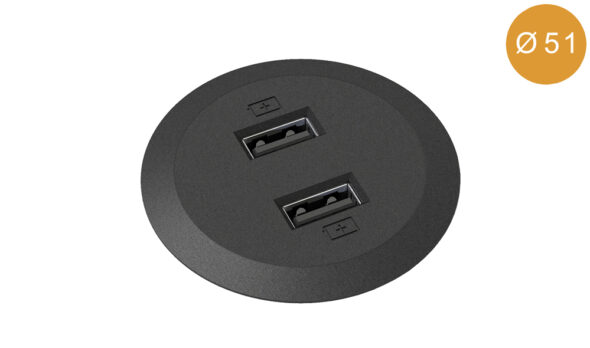 „PM51“ - PowerDot MINI 51 USB-A Ladegerät (12W) Ø 51 mm, Schwarz
