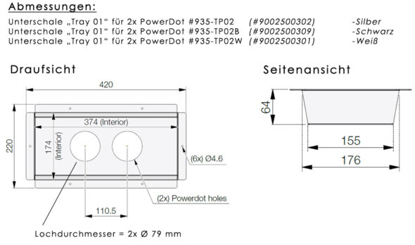 „TP02B“ - Unterschale PowerDot Tray-01 zur sauberen Installation für max. 2x PowerDot Mehrzweckdosen, Schwarz