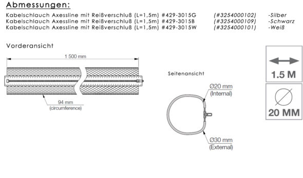 „3015G“ - Kabelschlauch Axessline Cable-Cover mit Reißverschluss Ø 20 mm (1,5 m), Grau