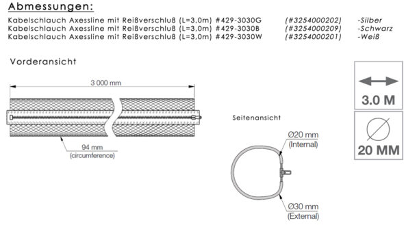 „3030G“ - Kabelschlauch Axessline Cable-Cover mit Reißverschluss Ø 20 mm (3,0 m), Grau