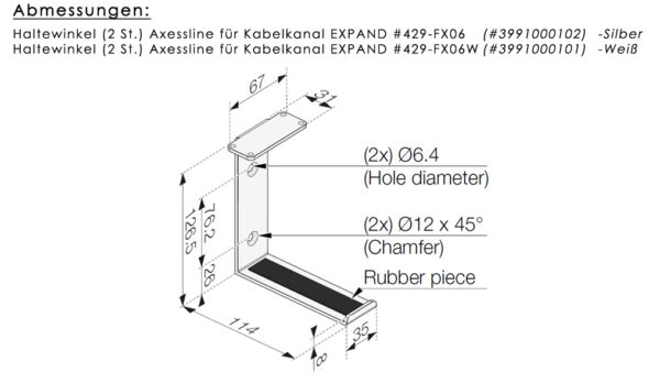 „FX06“ - Haltewinkel (2er Pack) Axessline EXPAND-Bracket für Kabelkanal EXPAND, Silber