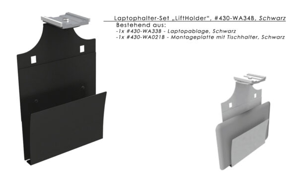 „WA33B“ - Laptophalter / Laptopablage Axessline LiftPocket für „LiftSystem“, Schwarz