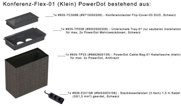 „K200B“ - Konferenz-Flex-01 „Klein“ PowerDot Conference-Flex-01, Schwarz