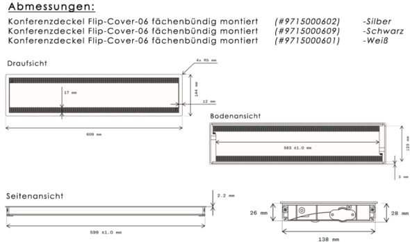Konferenzdeckel Flip-Cover-06 flächenbündig montiert für Konferenztisch/Schreibtisch, Schwarz