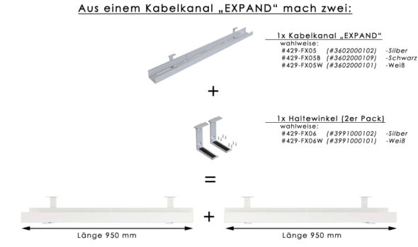 „FX05“ - Kabelkanal / Kabelwanne Axessline EXPAND-Tray (Längenverstellbar 950 - 1.800 mm), Silber