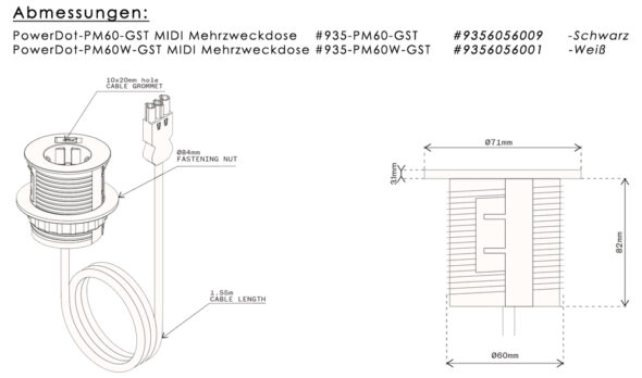 „PM60-GST“ – PowerDot-PM60-GST MIDI Compact-60-GST Mehrzweckdose Ø 60 mm (GST18i3) - ohne einstellbare Tiefen, Schwarz