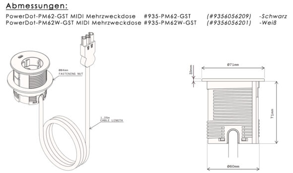 „PM62-GST“ – PowerDot-PM62-GST MIDI Compact-62-GST Mehrzweckdose Ø 60 mm (GST18i3) - ohne einstellbare Tiefen, Schwarz